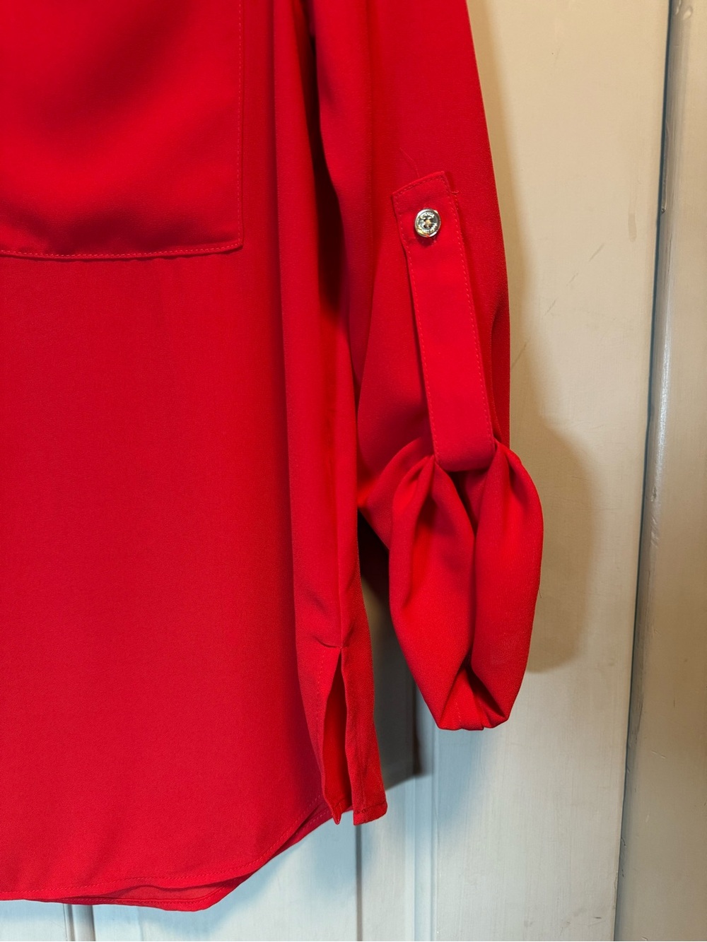 Michael Kors Bright Red Zip-Pocket Long Sleeve Blouse - Picture 5 of 5
